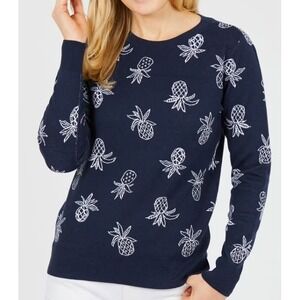 Nautica Navy Blue Pineapple Print Crewneck Sweater Long‎ Sleeve Pullover